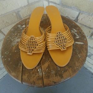 Nine West Gold Strappy Jeweled Mules